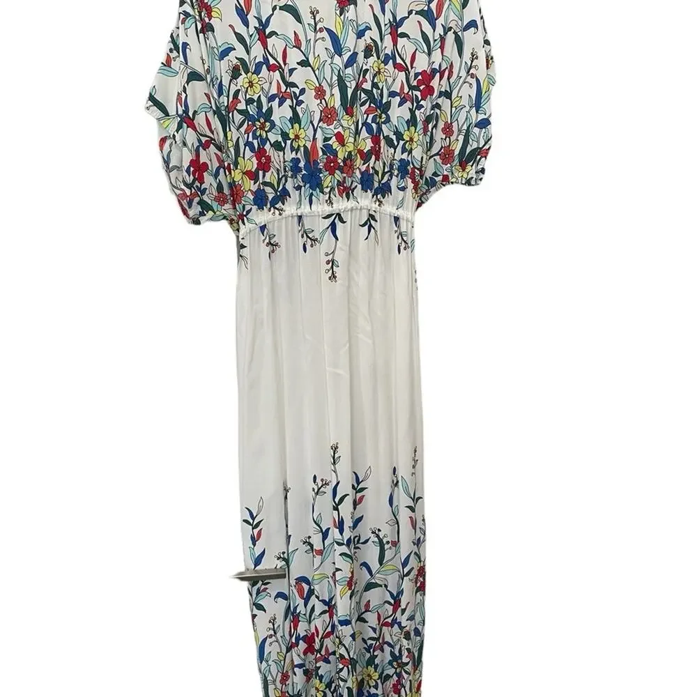 CUPSHE Floral Cotton Maxi Cover‑Up Front Tie V‑Neck Empire Waist One Size - Picture 3 of 7